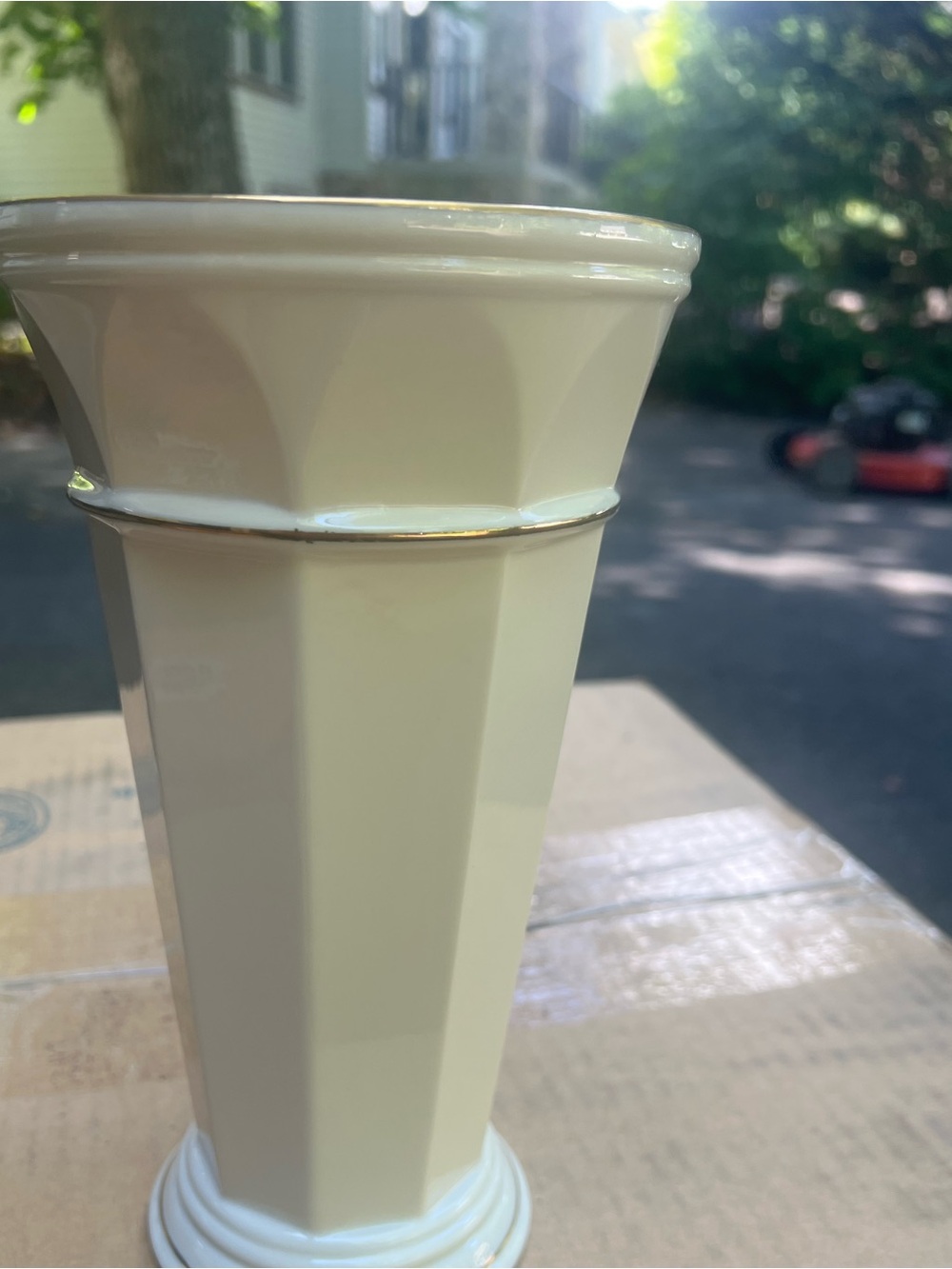Lenox Cream Ceramic Vase with Gold Accent